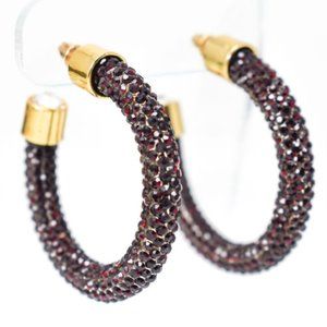1.75" Siam Red Pave Rhinestones Hoop Earrings